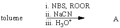 What is the expected product,A,of the following reaction sequence?   A) Benzyl formate B) Phenylacetic acid C) Benzenesulfonic acid D) 1-Chloro-1-phenyl acetic acid E) Dibenzylketone