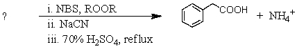 What is the reactant of the following reaction sequence?   A) C<sub>6</sub>H<sub>5</sub>CH<sub>3</sub> B) C<sub>6</sub>H<sub>5</sub>CH<sub>2</sub>COOH C) C<sub>6</sub>H<sub>5</sub>CH<sub>2</sub>OH D) C<sub>6</sub>H<sub>5</sub>CH<sub>2</sub>CH<sub>2</sub>COOH E) O=C(CH<sub>2</sub>C<sub>6</sub>H<sub>5</sub>) <sub>2</sub>
