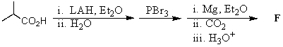 What would be the final product,F,of the following sequence of reactions?   A) 1-Bromo-2-methyl propane B) 3-Bromo-3-methylbutanoic acid C) Butanoic acid D) 3-Methylbutanoic acid E) Methyl 2-methylproanoate