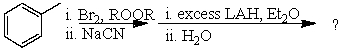 What would be the final organic product of the following reaction?   A) C<sub>6</sub>H<sub>5</sub>CH<sub>2</sub>CH<sub>2</sub>CO<sub>2</sub>H B) C<sub>6</sub>H<sub>5</sub>CH<sub>2</sub>CH<sub>2</sub>NH<sub>2</sub> C) C<sub>6</sub>H<sub>5</sub>CH<sub>2</sub>CH(CH<sub>3</sub>) CN D) C<sub>6</sub>H<sub>5</sub>CH<sub>2</sub>CH=NH E) C<sub>6</sub>H<sub>5</sub>CH<sub>2</sub>NH<sub>2</sub>