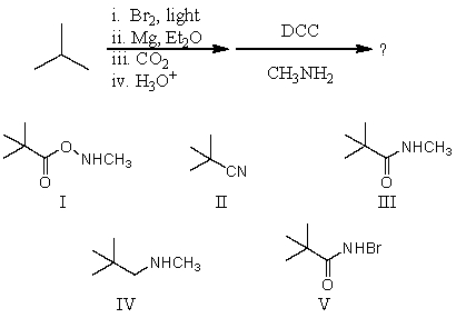 What is the final product of this sequence of reactions?   A) I B) II C) III D) IV E) V