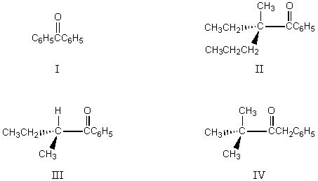 Which of the following would undergo racemization in base?   A) I B) II C) III D) IV E) Both III and IV