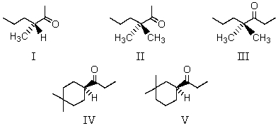 Which of the following would undergo racemization in base?   A) I B) II and III C) IV and V D) I and V E) I,IV and V
