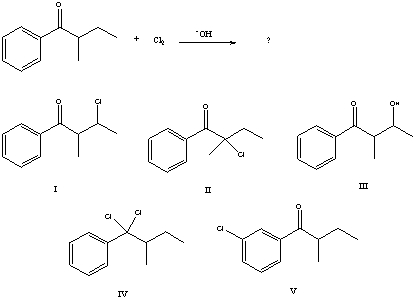 What would be the major product of the following reaction?   A) I B) II C) III D) IV E) V