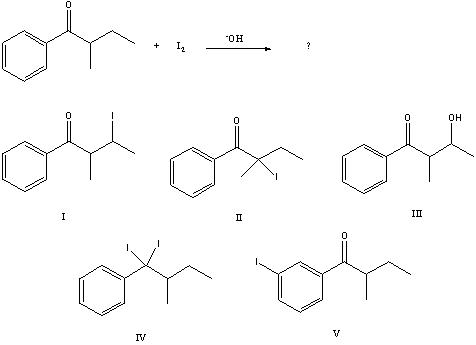 What would be the major product of the following reaction?   A) I B) II C) III D) IV E) V