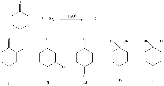 What would be the major product of the following reaction sequence?   A) I B) II C) III D) IV E) V