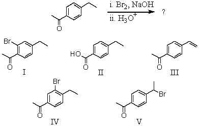 What would be the major product of the following reaction?   A) I B) II C) III D) IV E) V