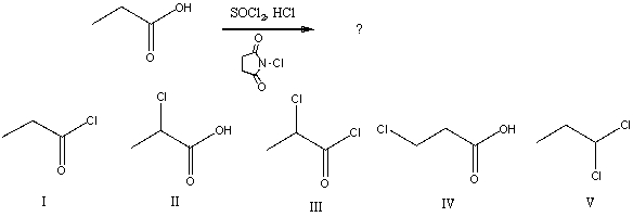 What would be the major product of the following reaction?   A) I B) II C) III D) IV E) V