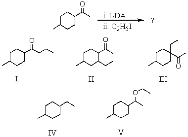 What would be the major product of the following reaction sequence?   A) I B) II C) III D) IV E) V