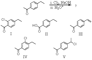 What would be the major product of the following reaction?   A) I B) II C) III D) IV E) V