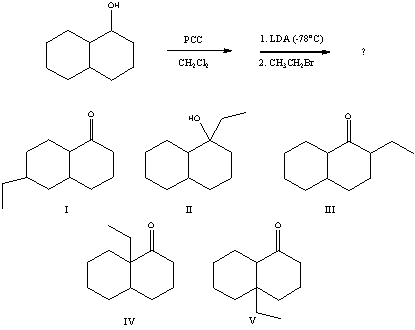 What would be the major product of the following reaction sequence?   A) I B) II C) III D) IV E) V