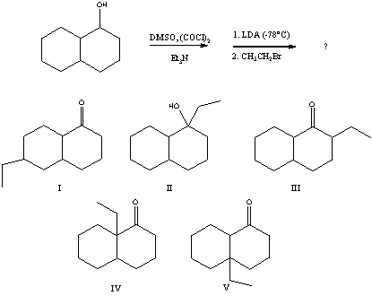 What would be the major product of the following reaction sequence?   A) I B) II C) III D) IV E) V