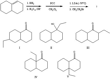What would be the major product of the following reaction sequence?   A) I B) II C) III D) IV E) V