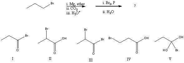 What would be the major product of the following reaction?   A) I B) II C) III D) IV E) V