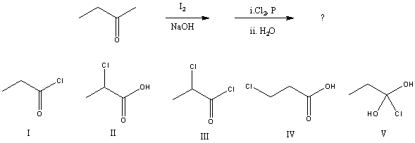 What would be the major product of the following reaction?   A) I B) II C) III D) IV E) V
