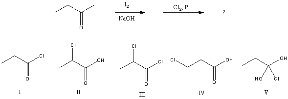 What would be the major product of the following reaction?   A) I B) II C) III D) IV E) V