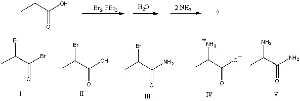 What would be the major product of the following reaction?   A) I B) II C) III D) IV E) V