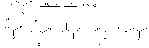What would be the major product of the following reaction?   A) I B) II C) III D) IV E) V