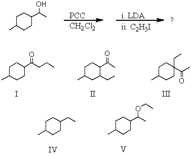 What would be the major product of the following reaction sequence?   A) I B) II C) III D) IV E) V