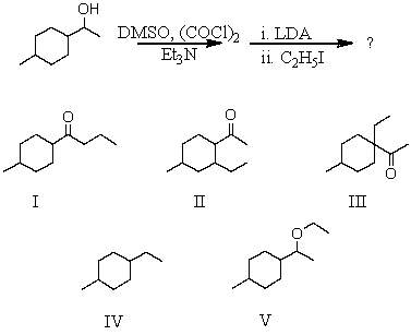 What would be the major product of the following reaction sequence?   A) I B) II C) III D) IV E) V