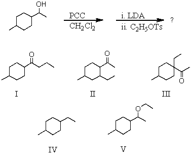 What would be the major product of the following reaction sequence?   A) I B) II C) III D) IV E) V