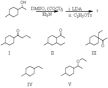 What would be the major product of the following reaction sequence?   A) I B) II C) III D) IV E) V