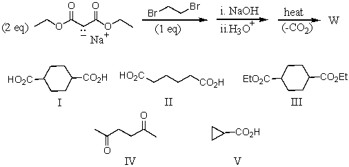 What is the product,W,of the following reaction sequence?   A) I B) II C) III D) IV E) V