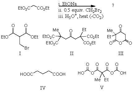 What is the product,L,of the following reaction sequence?   A) I B) II C) III D) IV E) V