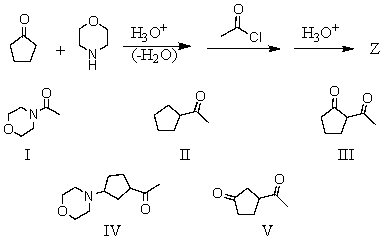 What is the product,Z,of the following reaction sequence?   A) I B) II C) III D) IV E) V
