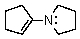 Which of the following statements is true of the following enamine?   A) The enamine can be made from cyclopentanone + pyrrolidine. B) It has another resonance structure:   C) It can be acylated at the  \infty -carbon of the original carbonyl compound. D) It can be alkylated. E) All of these choices are true. 