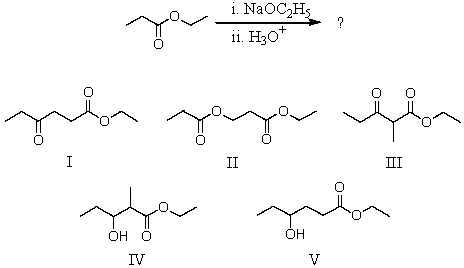 What would be the major product of the following reaction?   A) I B) II C) III D) IV E) V