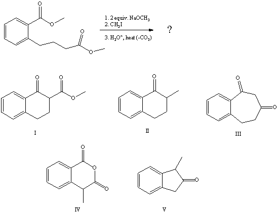 What is the product of the reaction sequence:   A) I B) II C) III D) IV E) V