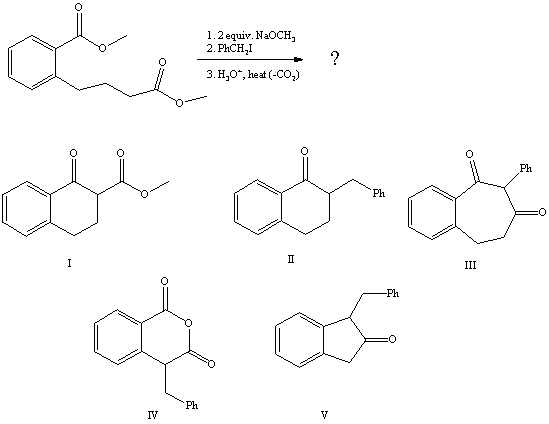 What is the product of the reaction sequence:   A) I B) II C) III D) IV E) V