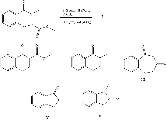 What is the product of the reaction sequence:   A) I B) II C) III D) IV E) V