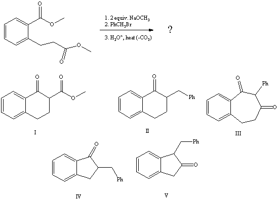 What is the product of the reaction sequence:   A) I B) II C) III D) IV E) V