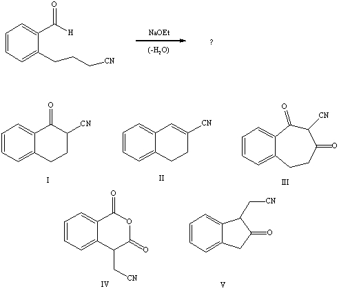 What is the product of the reaction sequence:   A) I B) II C) III D) IV E) V