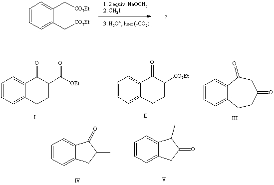 What is the product of the reaction sequence:   A) I B) II C) III D) IV E) V