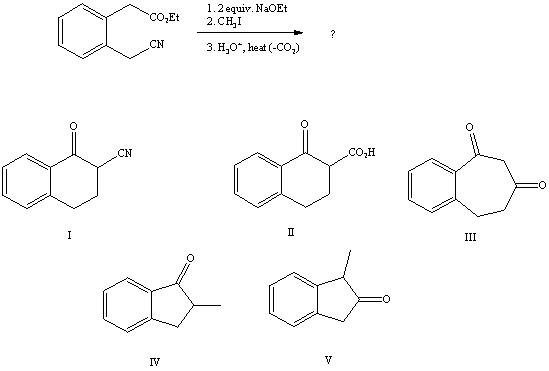 What is the product of the reaction sequence:   A) I B) II C) III D) IV E) V