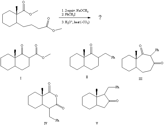 What is the product of the reaction sequence:   A) I B) II C) III D) IV E) V