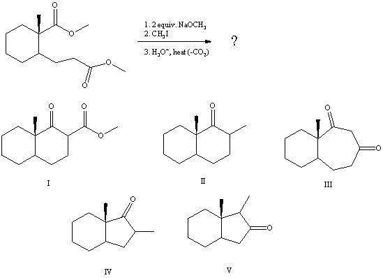 What is the product of the reaction sequence:   A) I B) II C) III D) IV E) V