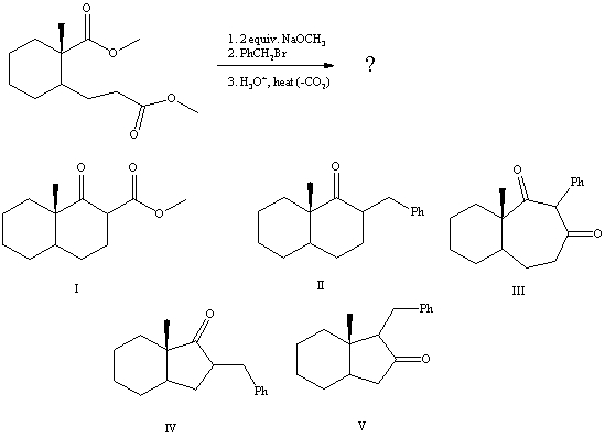 What is the product of the reaction sequence:   A) I B) II C) III D) IV E) V