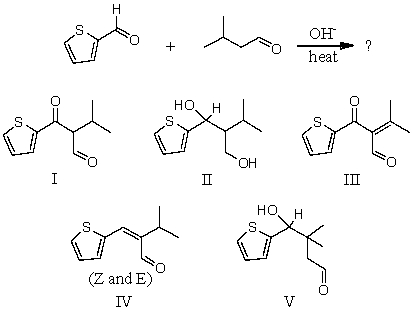 What would be the major product of the following reaction?   A) I B) II C) III D) IV E) V