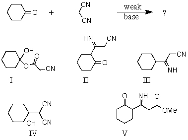 The product of the following reaction is:   A) I B) II C) III D) IV E) V