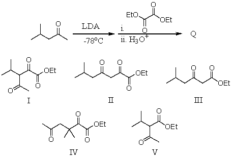 What is the major product of the following reaction?   A) I B) II C) III D) IV E) V
