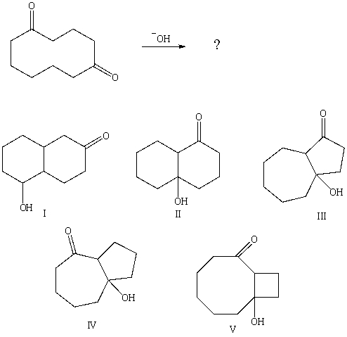 Predict the major product from the following reaction:   A) I B) II C) III D) IV E) V