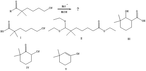 What would be the product of the following reaction?   A) I B) II C) III D) IV E) V