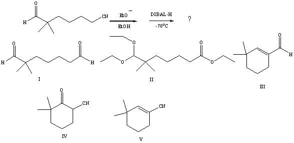 What would be the product of the following reaction sequence?   A) I B) II C) III D) IV E) V