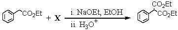 Consider the synthesis below: What is compound X?   A) O=C(OEt) <sub>2</sub> B) HCO<sub>2</sub>Et C) EtO-CO-CO-OEt D) CH<sub>3</sub>CO<sub>2</sub>Et E) BrCH<sub>2</sub>CO<sub>2</sub>Et