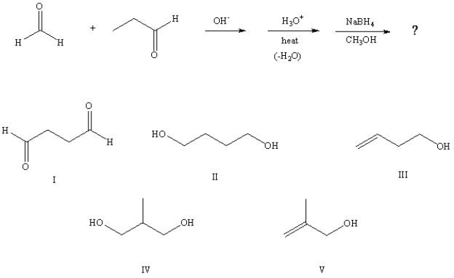 Predict the product from the following sequence:   A) I B) II C) III D) IV E) V