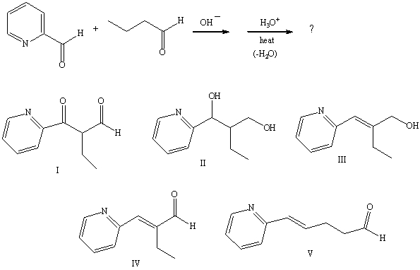 What would be the major product of the following reaction?   A) I B) II C) III D) IV E) V